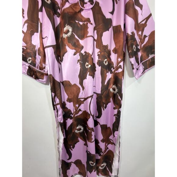 Nova Luxe Maximalist Satin Floral Caftan Maxi Dress 1X Deep V Resortwear Vacay - Picture 6 of 11